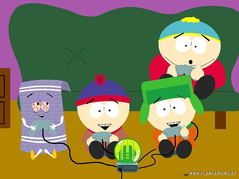 On the couch, playing, carton, southpark, couch, game, HD wallpaper