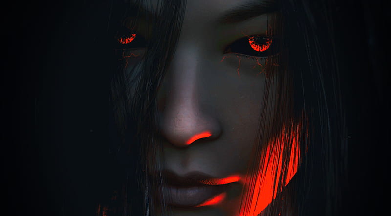 In the black, Girl, Red eyes, Witch, Witchcraft, HD wallpaper