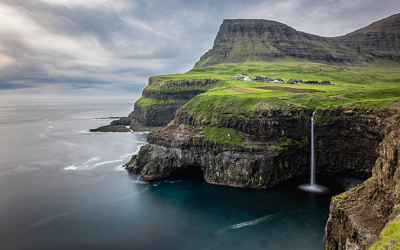 Malafossur Falls Faroe Islands, malafossur falls, islands, coast, faroe, HD wallpaper