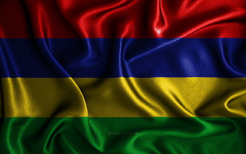 Mauritius flag silk wavy flags, African countries, national symbols, Flag of Mauritius, fabric flags, 3D art, Mauritius, Africa, Mauritius 3D flag, HD wallpaper