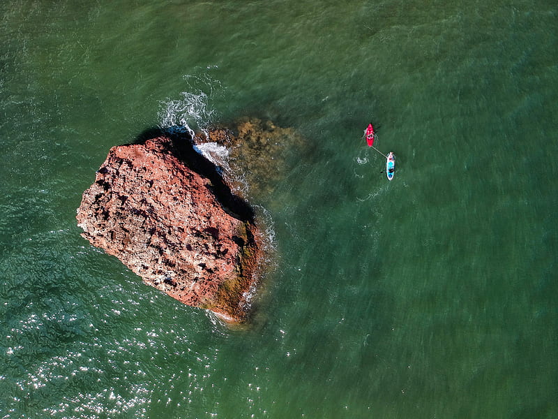 rock, stone, sea, glare, aerial view, HD wallpaper