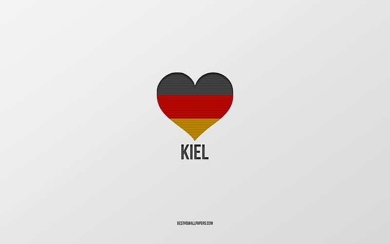 I Love Kiel, German cities, gray background, Germany, German flag heart, Kiel, favorite cities, Love Kiel, HD wallpaper