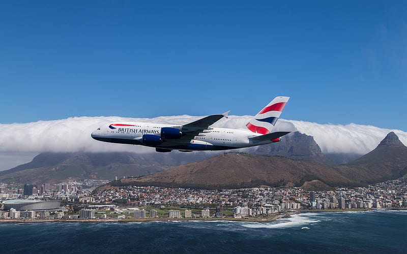 airbus a380, city, sky, 861, plane, cape town, aviation, HD wallpaper