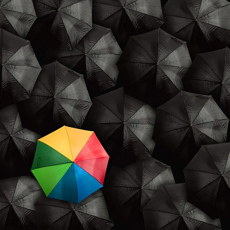 Different, abstract, be, black, colorful, dare, umbrellas, HD phone wallpaper