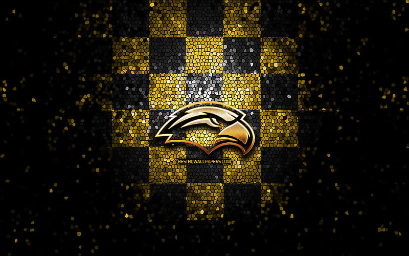 Southern Miss Golden Eagles, glitter logo, NCAA, yellow black checkered  background, HD wallpaper | Peakpx
