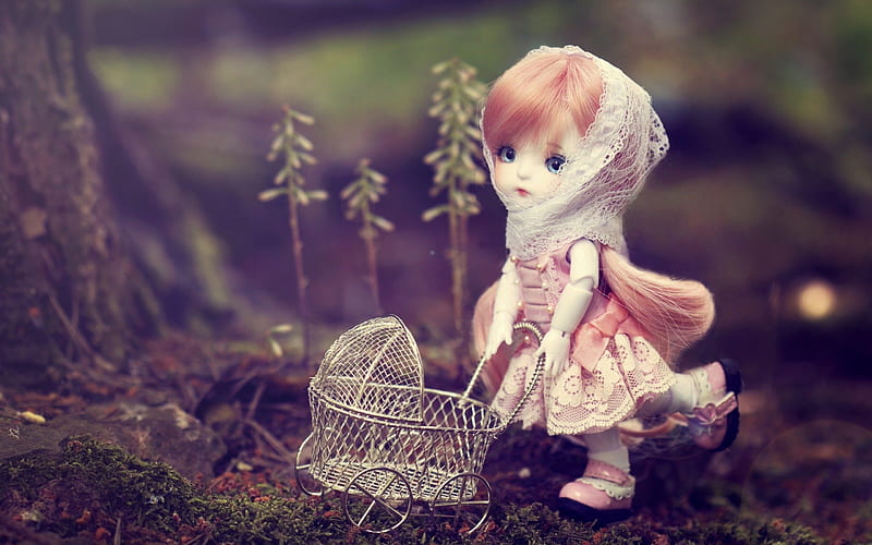 Lovely doll, cute, lovely, girl, white, doll, pink, HD wallpaper