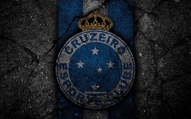 Cruzeiro FC, logo, Brazilian Seria A, soocer, black stone, Brazil, Cruzeiro, football club, asphalt texture, FC Cruzeiro, HD wallpaper