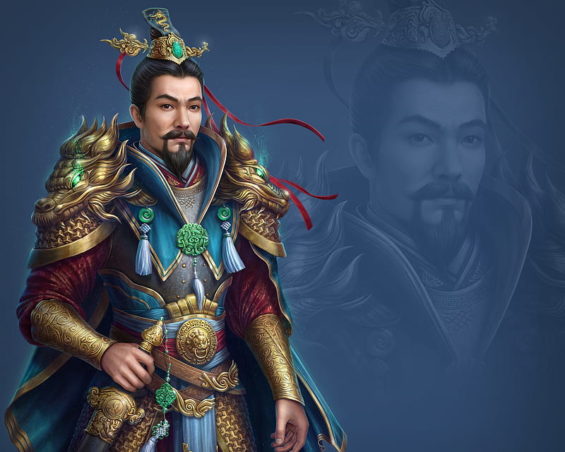 The Emperor Taotsun, fantasy, abgames, ab games, emperor, chinese, man, blue, luminos, armor, taotsun, HD wallpaper
