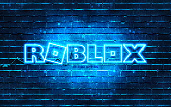 Roblox blue logo blue brickwall, Roblox logo, online games, Roblox neon logo, Roblox, HD wallpaper