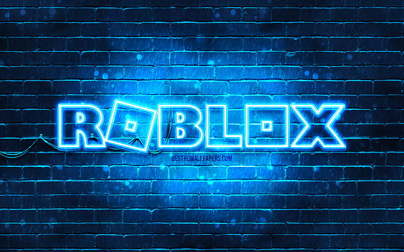 Roblox blue logo blue brickwall, Roblox logo, online games, Roblox neon logo, Roblox, HD wallpaper