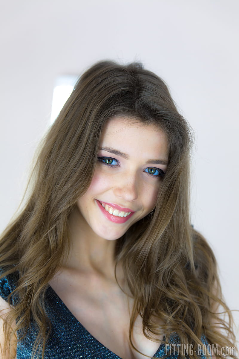 Mila Azul, women, model, blue eyes, indoors, Ukrainian, smiling, Fitting-Room, ekaterina volkova, HD phone wallpaper