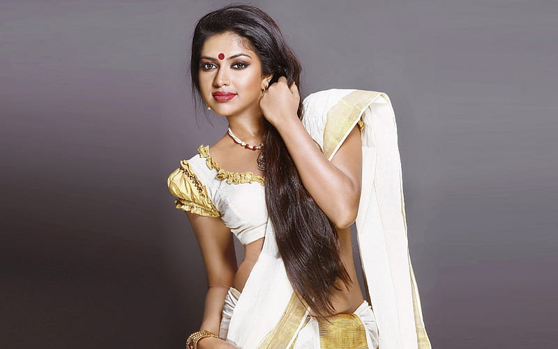 Amala Paul, Bollywood, saree, actress, beauty, brunette, HD wallpaper
