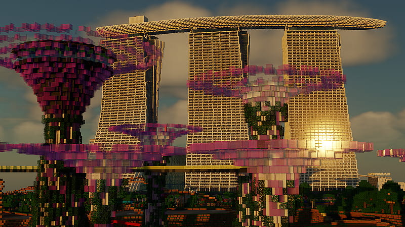 Video Game, Minecraft, Architecture, Hotel, Marina Bay Sands, Singapore, HD wallpaper