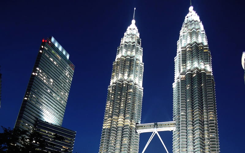 Kuala Lumpur, Malaysia, Petronas towers modern buildings, skyscrapers, evening, glowing towers, HD wallpaper