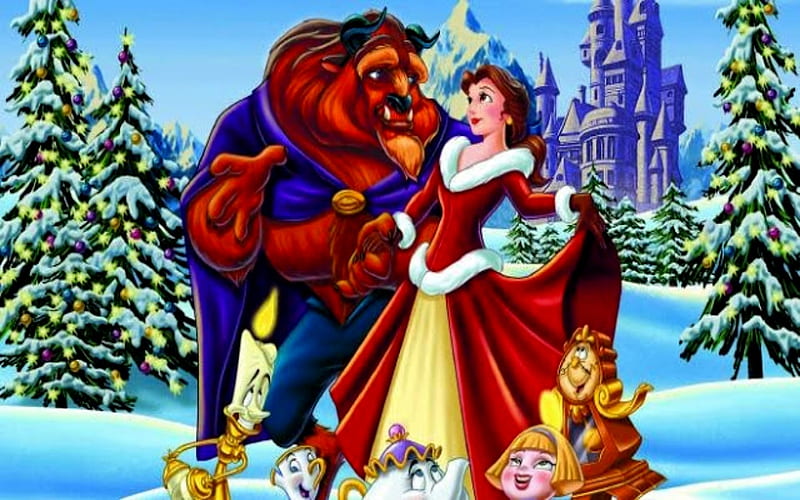 Fond ecran pc noel Disney, Castle, Snow, Beauty, Beast, HD wallpaper