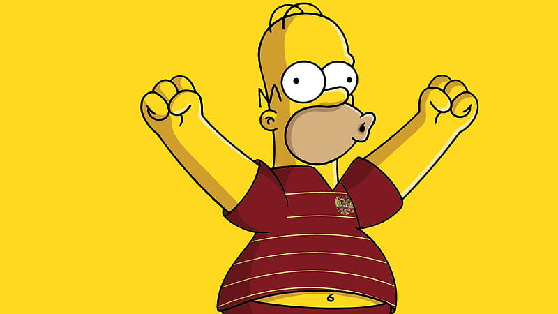 bart simpson is wearing red tshirt with hands in the air in yellow background movies, HD wallpaper