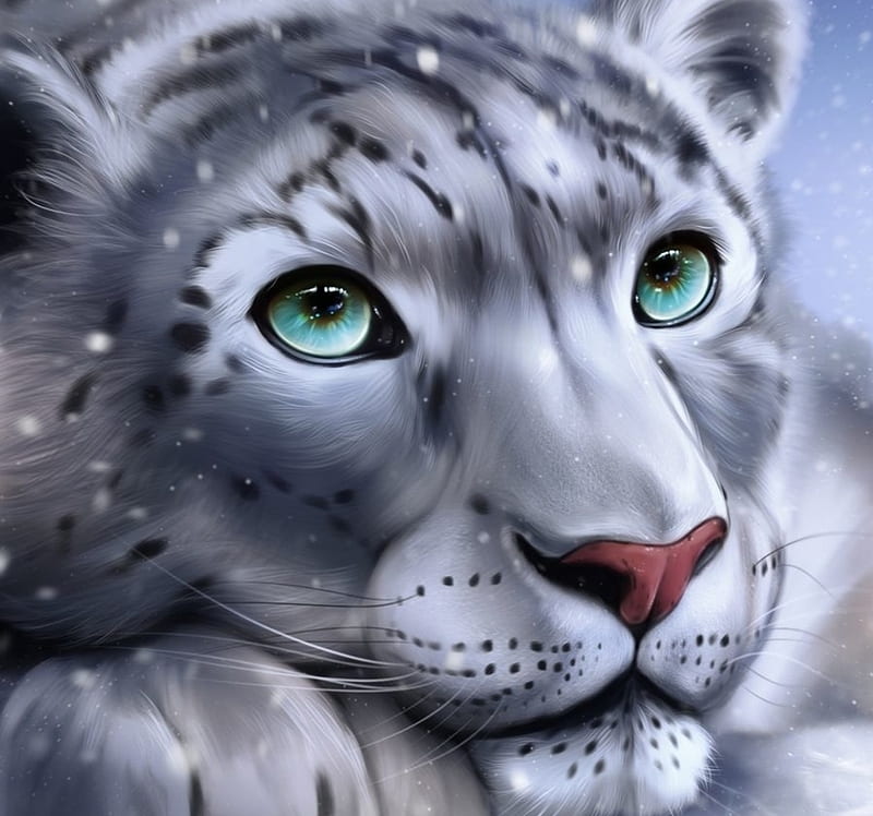 Snow Leopard, fantasy, luminos, sandrawinther, face, eyes, animal, HD wallpaper