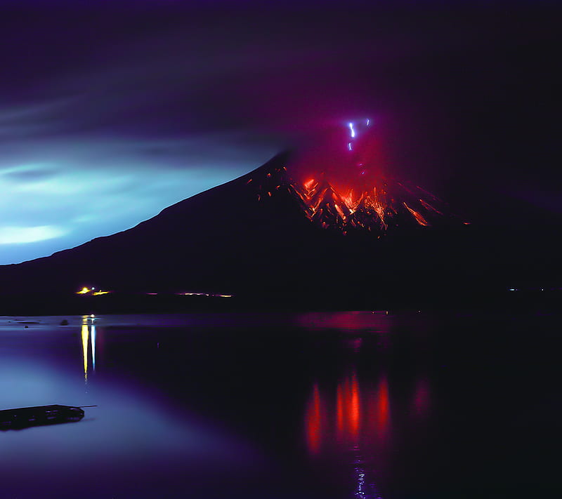 Volcanic, mountain, storm, volcano, HD wallpaper