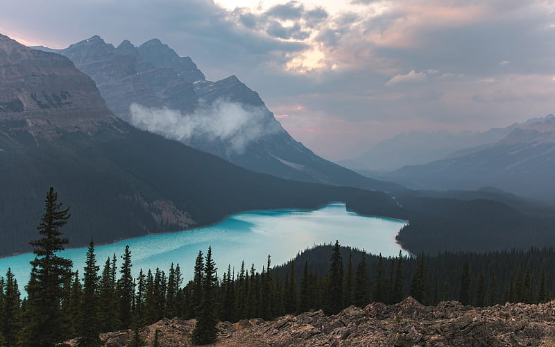 Moraine Lake, mountain lake, glacial lake, forest, mountains, Banff, Alberta, Canada, mountain landscape, HD wallpaper