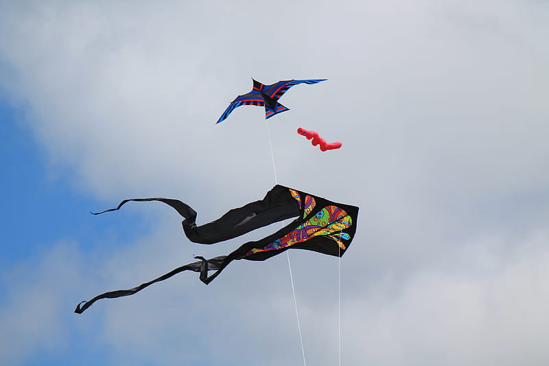 Kites, clouds, flying, HD wallpaper
