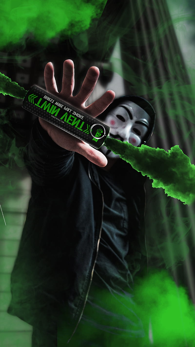 Anonymousgreensmoke, anonymous, green, hack, hacker, mask, mistery, smoke, HD phone wallpaper