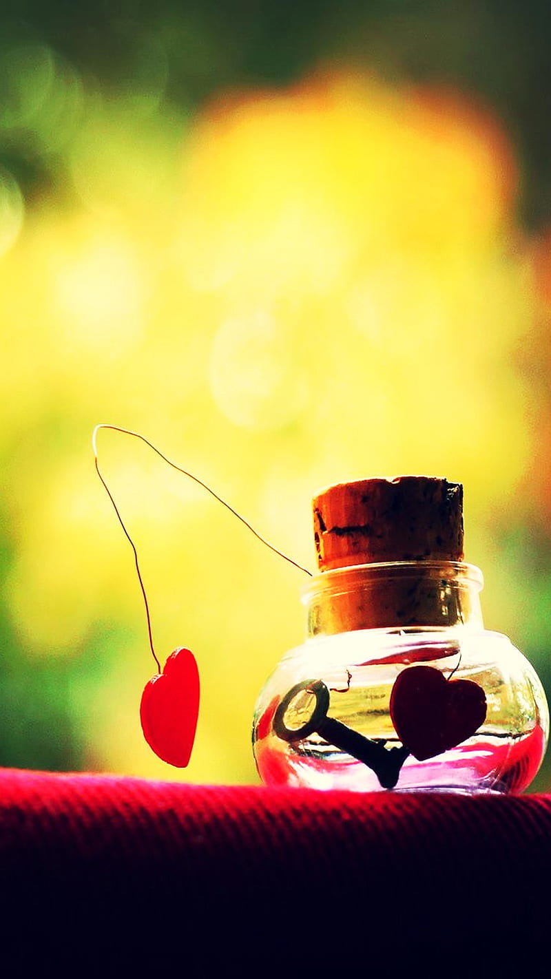 Key, heart, jar, love, HD phone wallpaper