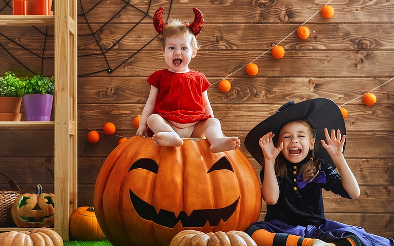 Happy Halloween, smile, Halloween, costume, kids, pumpkin, HD wallpaper ...