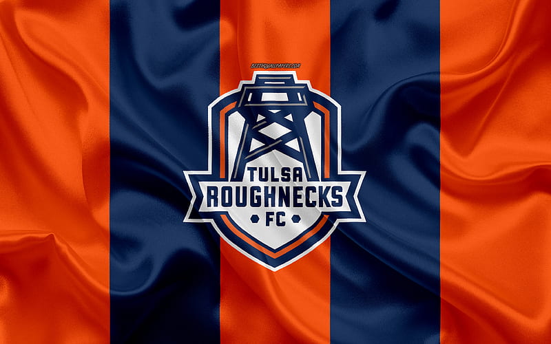 Tulsa Roughnecks FC American football club, logo, orange blue flag, emblem, USL Championship, Tulsa, Oklahoma, USA, silk texture, soccer, HD wallpaper