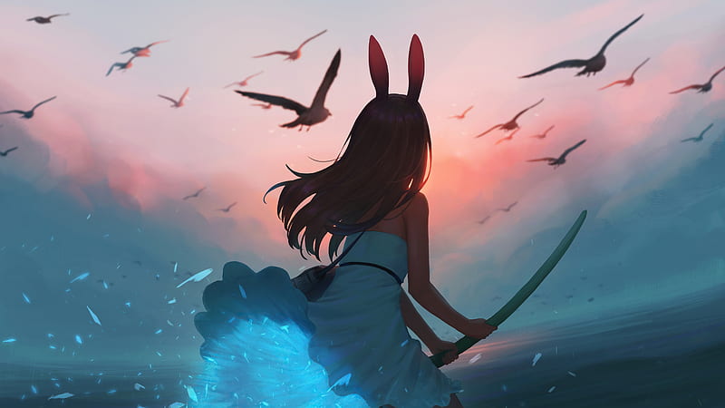 Anime Girl Bunny Hairs , anime-girl, anime, artist, artwork, digital-art, HD wallpaper