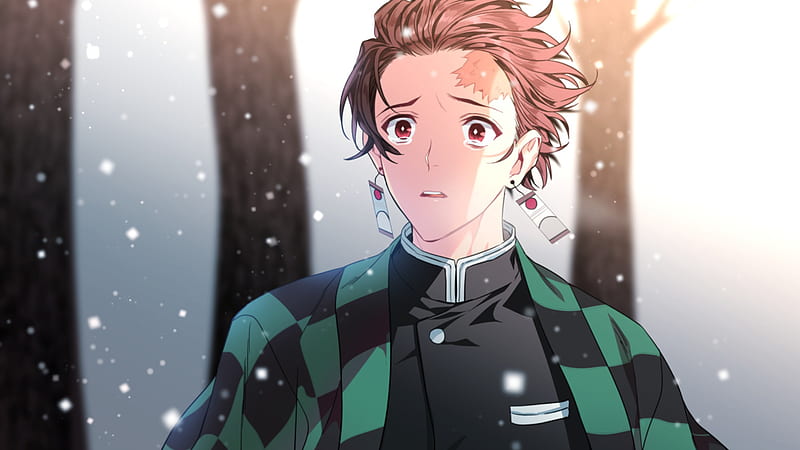 long hair, hugging, Kimetsu no Yaiba, Kamado Nezuko, Kamado Tanjiro, Sun,  anime, Anime screenshot, anime boys, anime girls, two tone hair, uniform,  blood, blurred, blurry background, sunlight, glowing eyes, earring