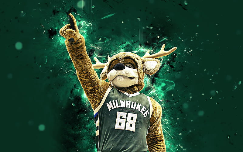 Bango the Buck mascot, Milwaukee Bucks, basketball, abstract art, NBA, neon  lights, HD wallpaper