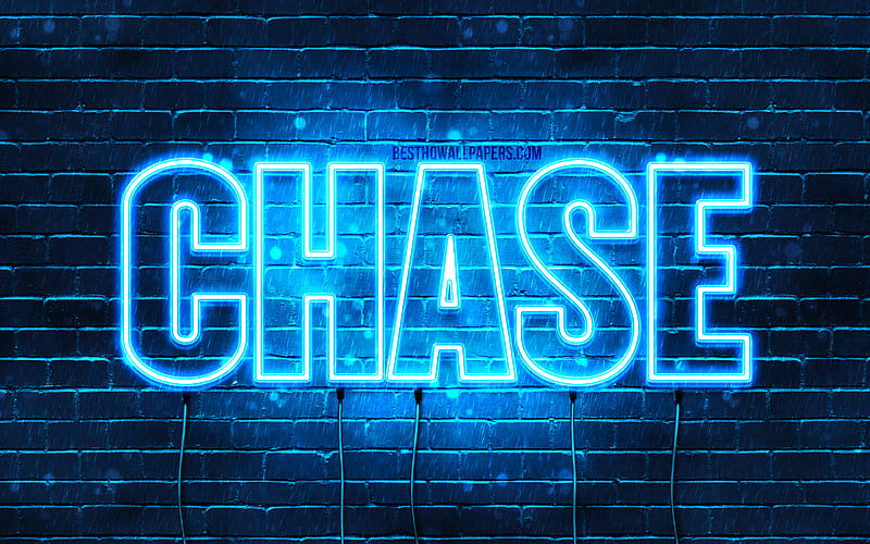 Chase with names, horizontal text, Chase name, blue neon lights, with Chase name, HD wallpaper