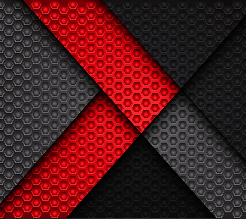 Hexagonal, abstract, black, desenho, gray, layers, material, pattern, red, texture, HD wallpaper