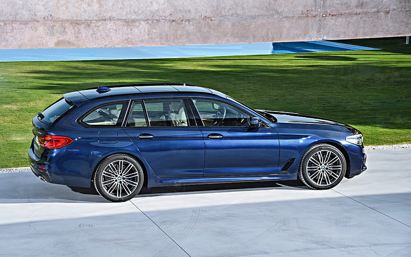 BMW 5 Series Touring, G31, 2018, side view, new blue station wagon, M package, German cars, BMW, HD wallpaper
