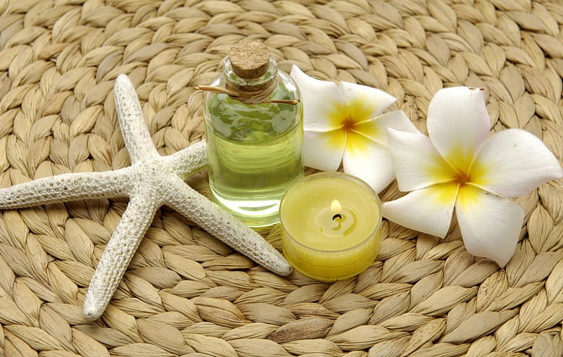 Spa, Flower, Plumeria, Flowers, White, Spas, Starfish, Candles, Hd 