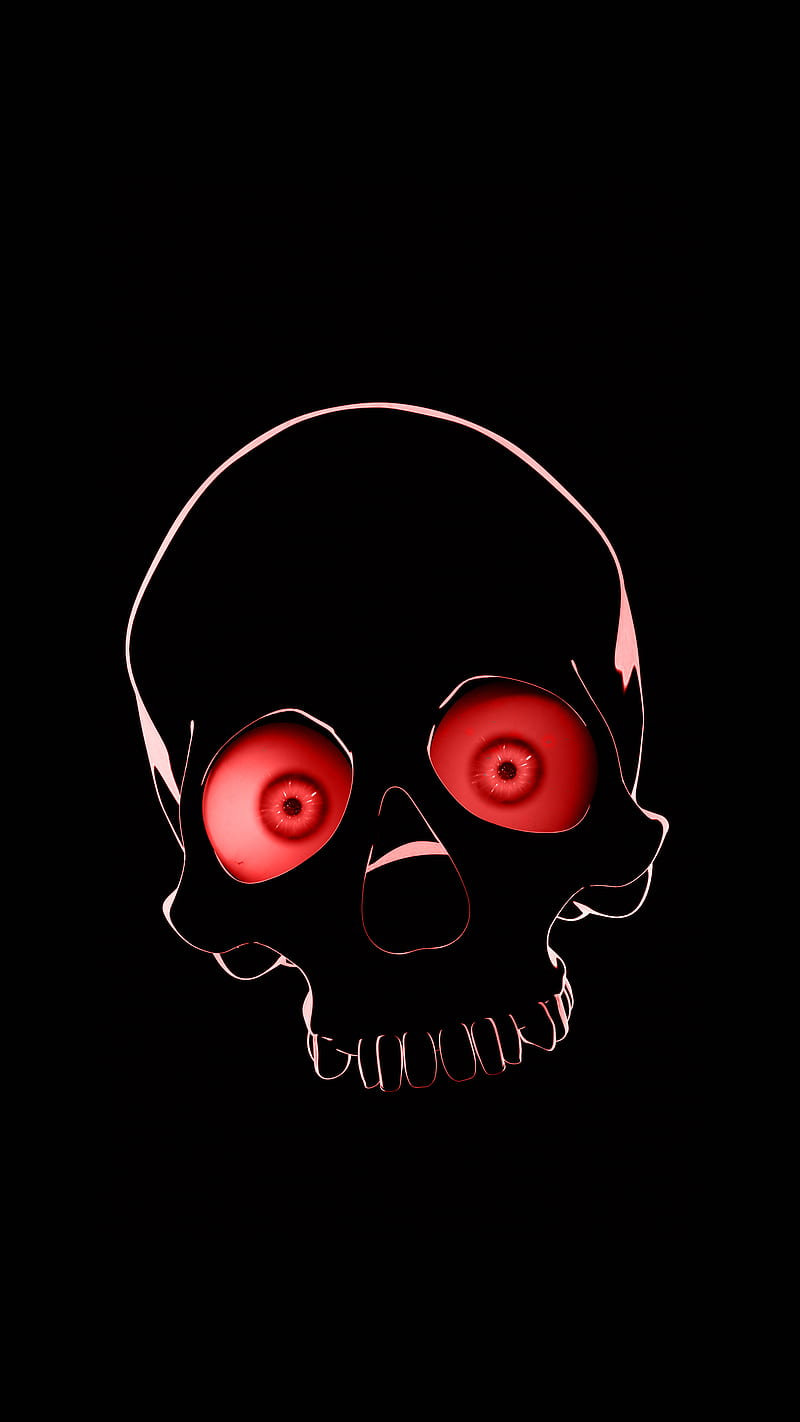 Red Eyes Skull, Ancient, black, bloodshot, bones, dark, dead, death, funny, halloween, human, oled, outline, scary, spooky, teeth, HD phone wallpaper
