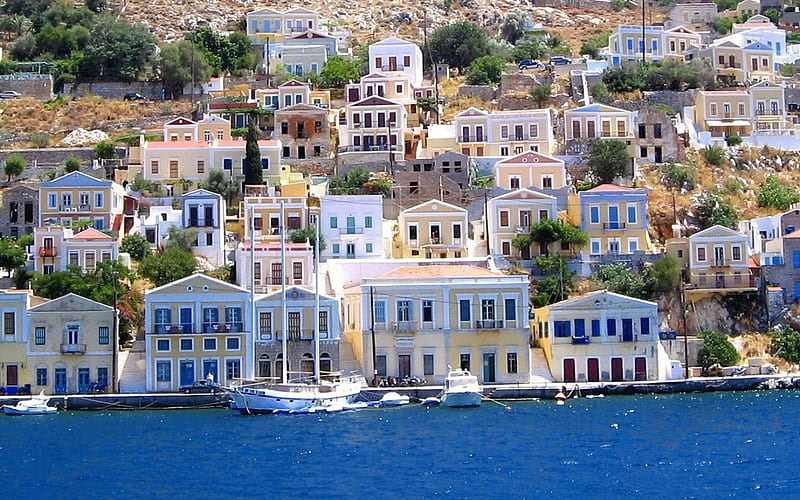 Symi Island, Greece, island, Greece, Symi, houses, sea, HD wallpaper