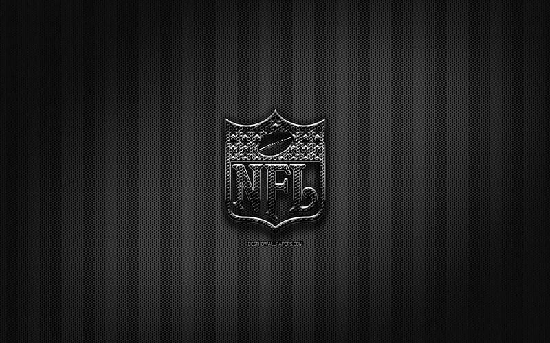 NFL black logo, National Football League, creative, metal grid background, NFL logo, brands, NFL, HD wallpaper