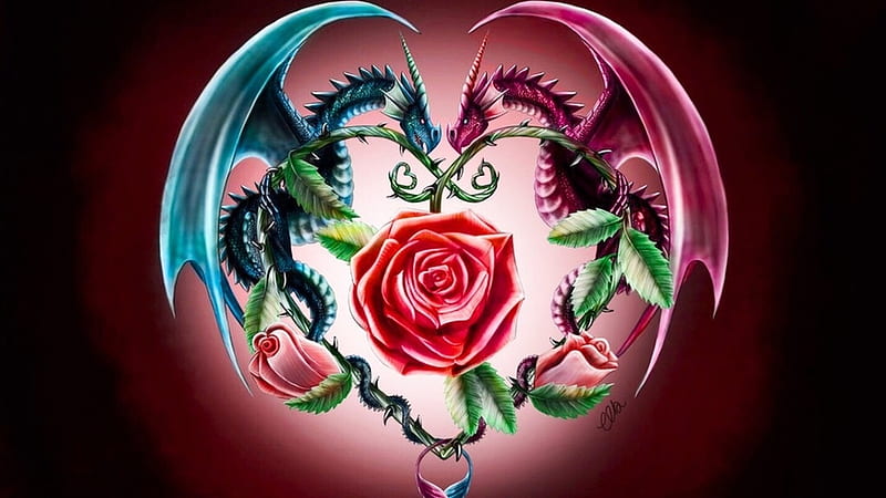 Dragen Heart, Rose, Drachen, Herz, Deutschland, HD wallpaper