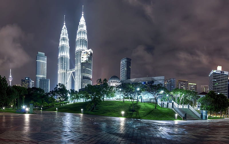 Kuala Lumpur, architecture, structure, buildings, place, famous, night, HD wallpaper