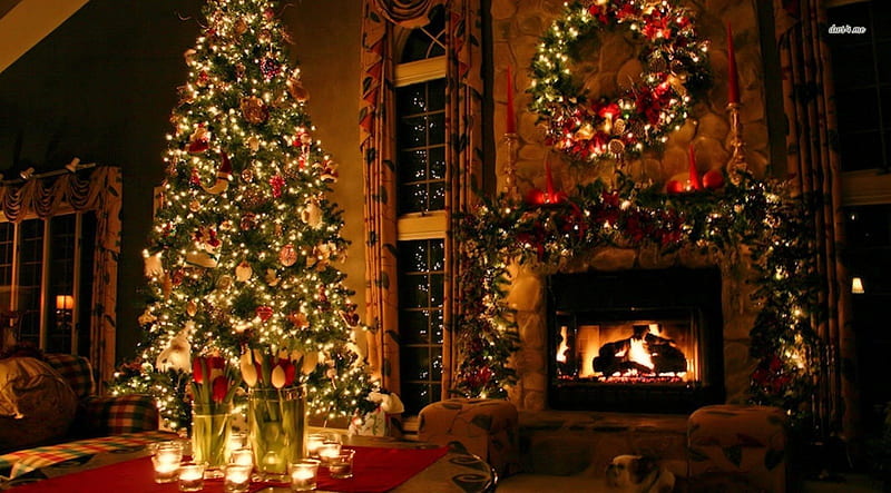 Cozy Christmas, fireplace, holidays, christmas, houses, decorations, christmas trees, HD wallpaper