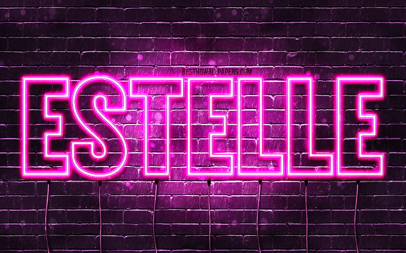 Estelle with names, female names, Estelle name, purple neon lights, Happy Birtay Estelle, with Estelle name, HD wallpaper