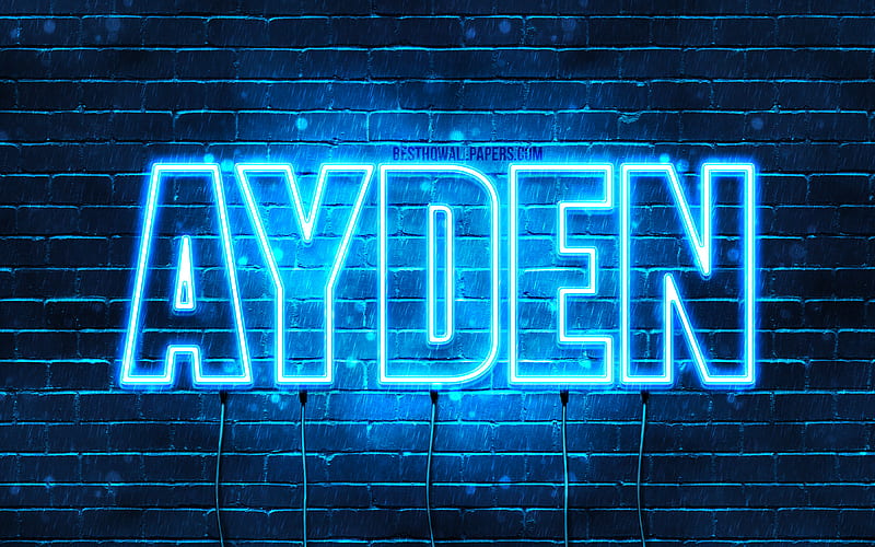 Ayden with names, horizontal text, Ayden name, blue neon lights, with Ayden name, HD wallpaper