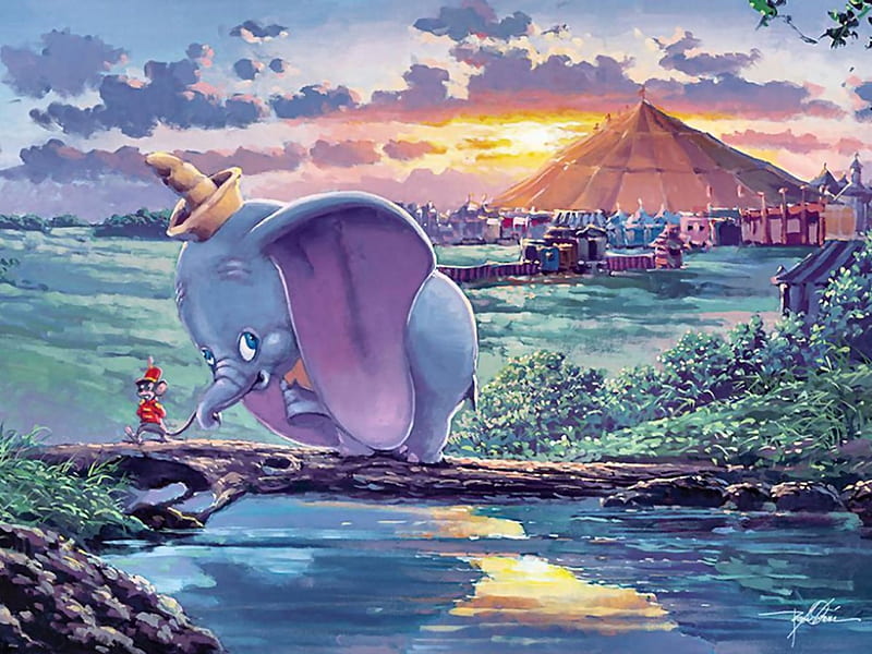 Unlikely Friends - Dumbo , art, bonito, abstract, artwork, fantasy, mouse, Dumbo, painting, wide screen, HD wallpaper