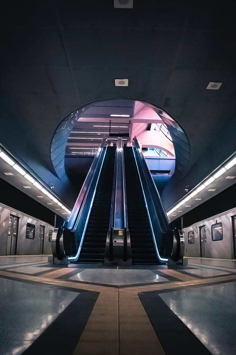 escalator, metro, station, interior, HD phone wallpaper