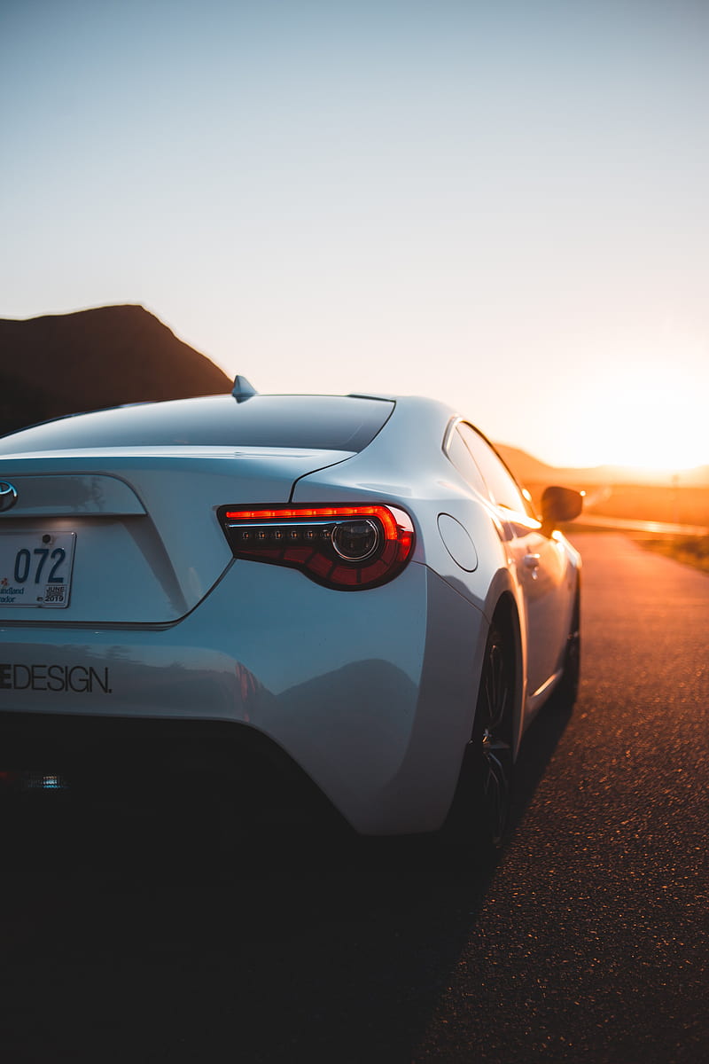 toyota, car, sports car, rear view, white, sunset, HD phone wallpaper