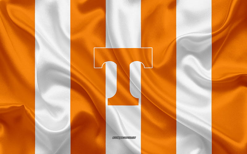 Tennessee Volunteers, American football team, emblem, silk flag, orange-white silk texture, NCAA, Tennessee Volunteers logo, Knoxville, Tennessee, USA, American football, University of Tennessee, HD wallpaper