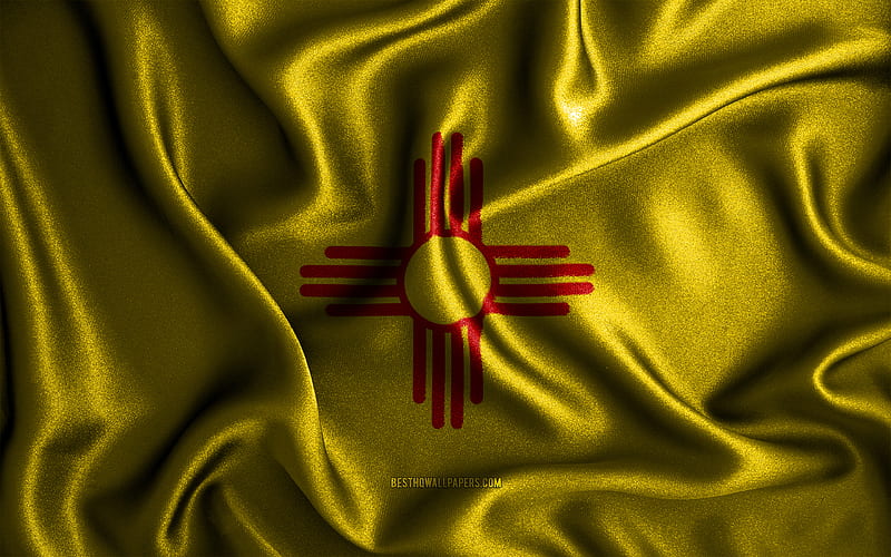 New Mexico flag silk wavy flags, american states, USA, Flag of New Mexico, fabric flags, 3D art, New Mexico, United States of America, New Mexico 3D flag, US states, HD wallpaper