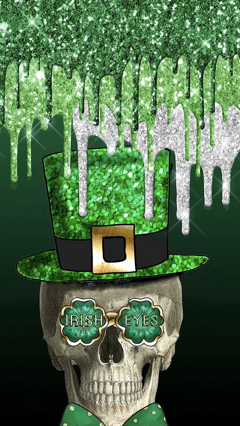 “Irish Skull”, St. Patrick's Day, funny, glitter drips, green , holiday , humor, irish, shamrocks, skull, skull, HD phone wallpaper