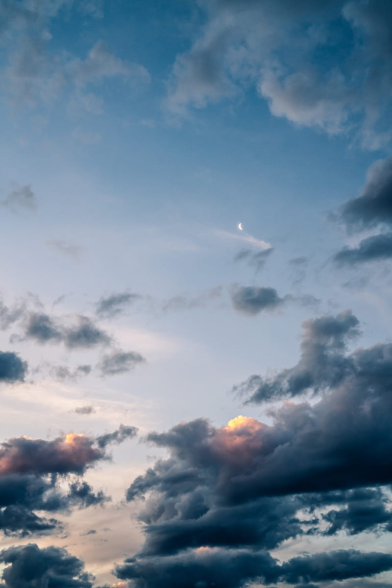 sky, clouds, moon, atmosphere, HD phone wallpaper